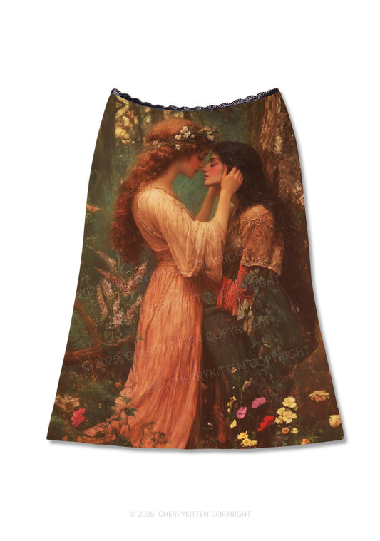 The Lesbians Pride Y2K Print Midi Skirt Cherrykitten