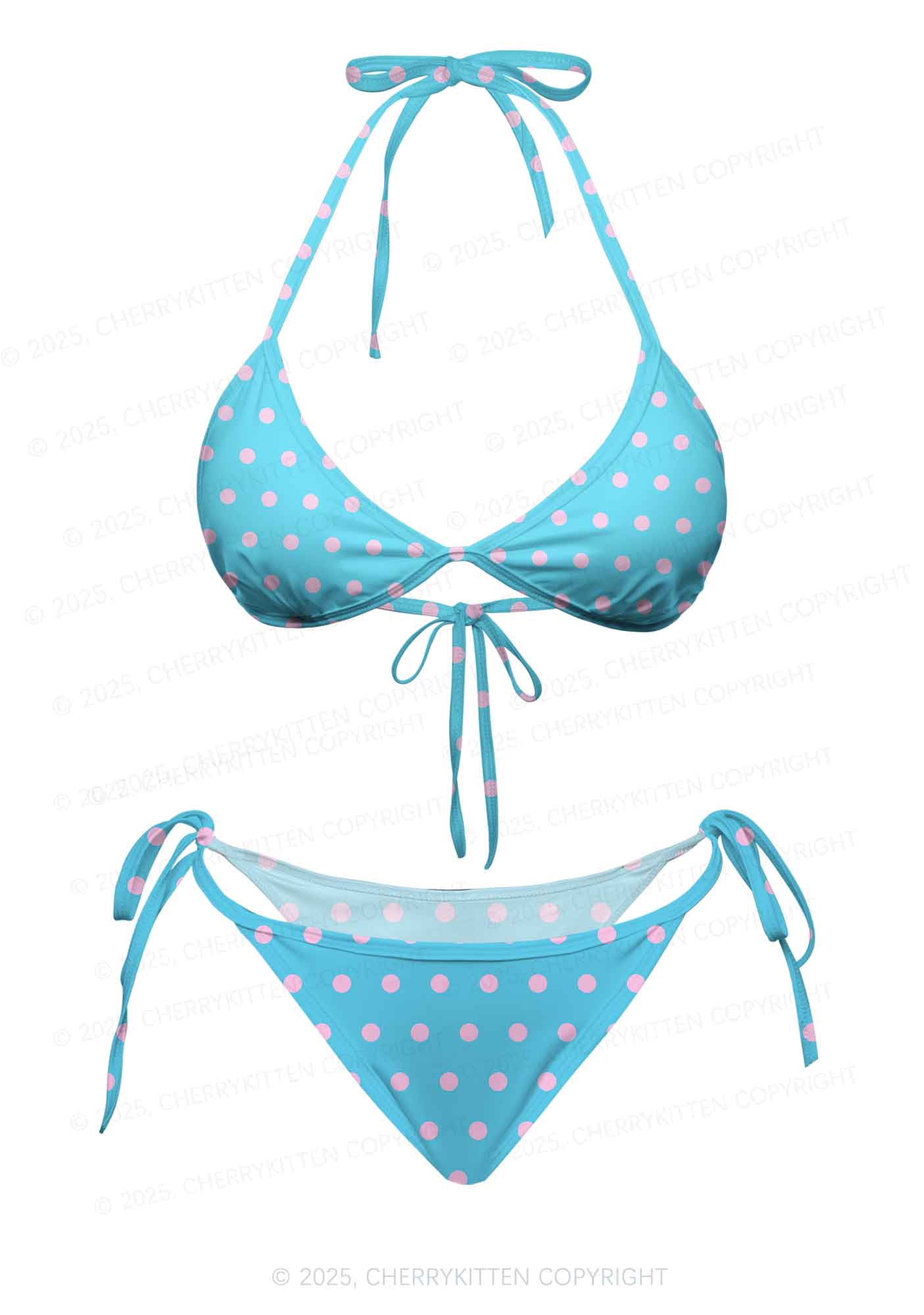 Blue And Pink Dots Y2K Print Bikini Set Cherrykitten