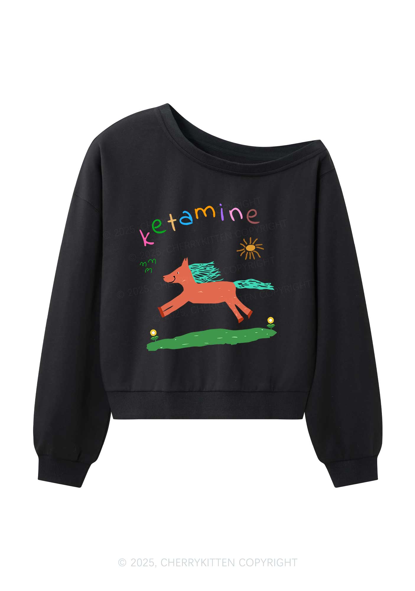 Orange Pony Y2K Off Shoulder Sweatshirts Cherrykitten