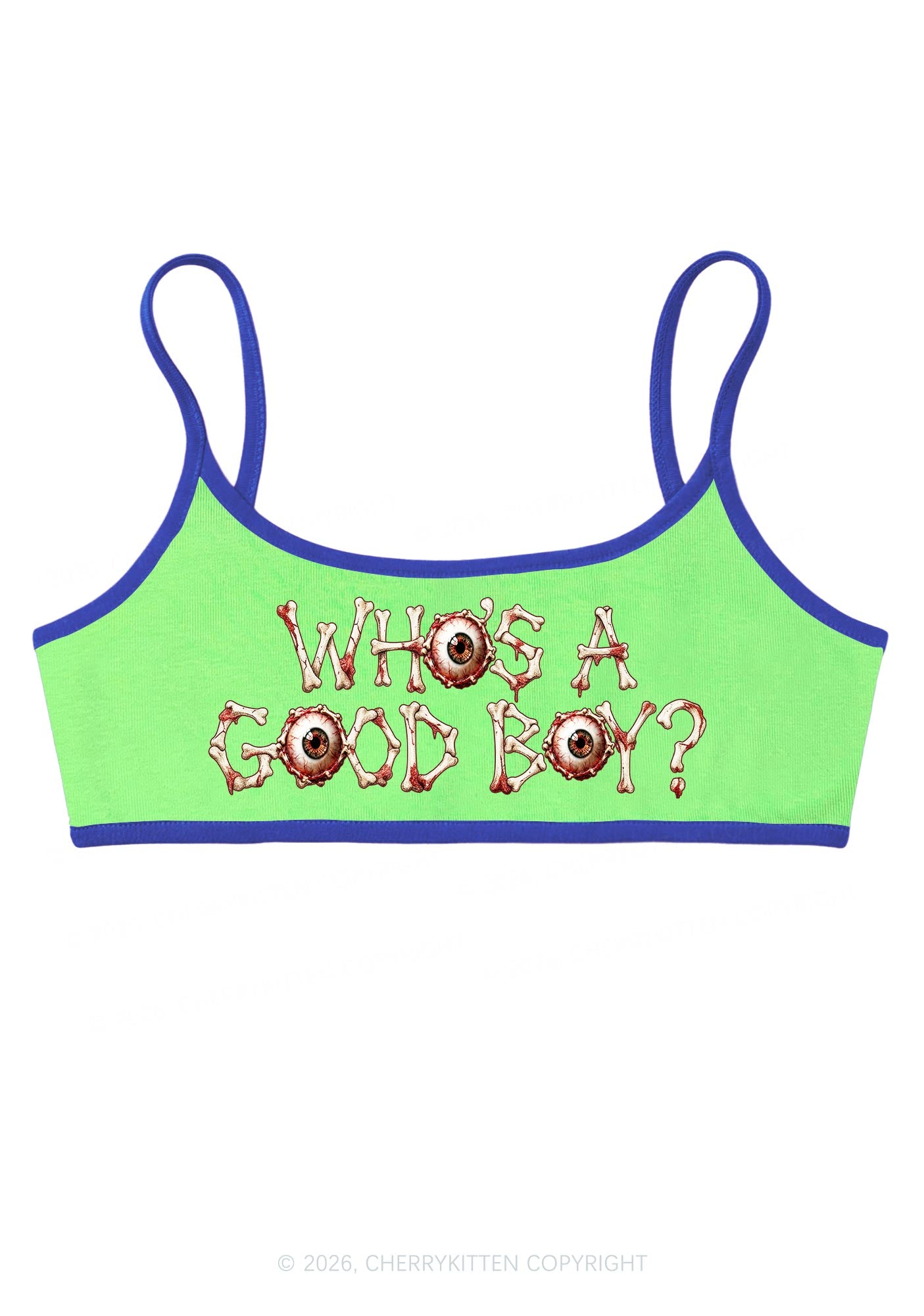 Halloween Whos A Good Boy Bone Eyeball Y2K Super Crop Cami Cherrykitten