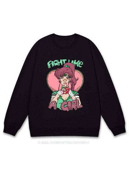 Fight Like A Ponytail Girl Halloween Y2K Sweatshirt Cherrykitten