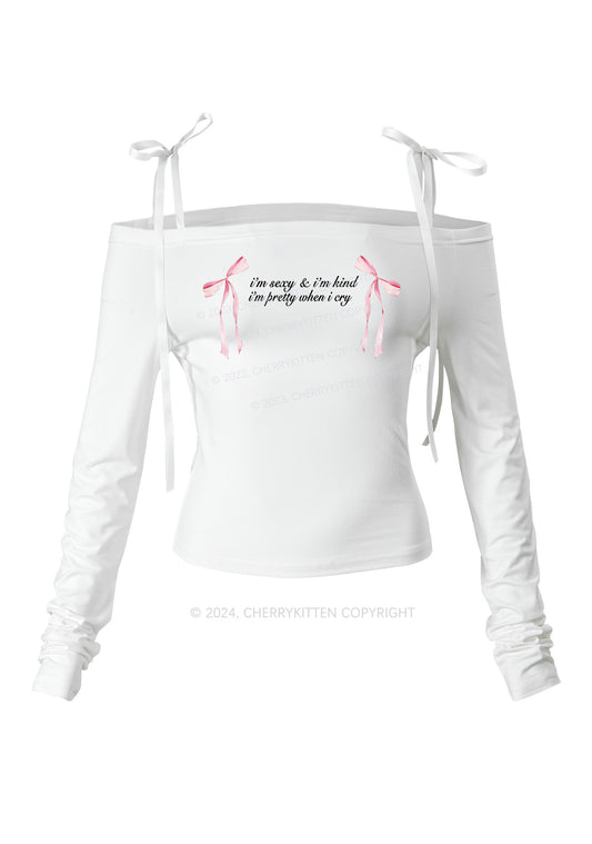 Pretty When I Cry Y2K Lace Up Off Shoulder Long Sleeve Cherrykitten