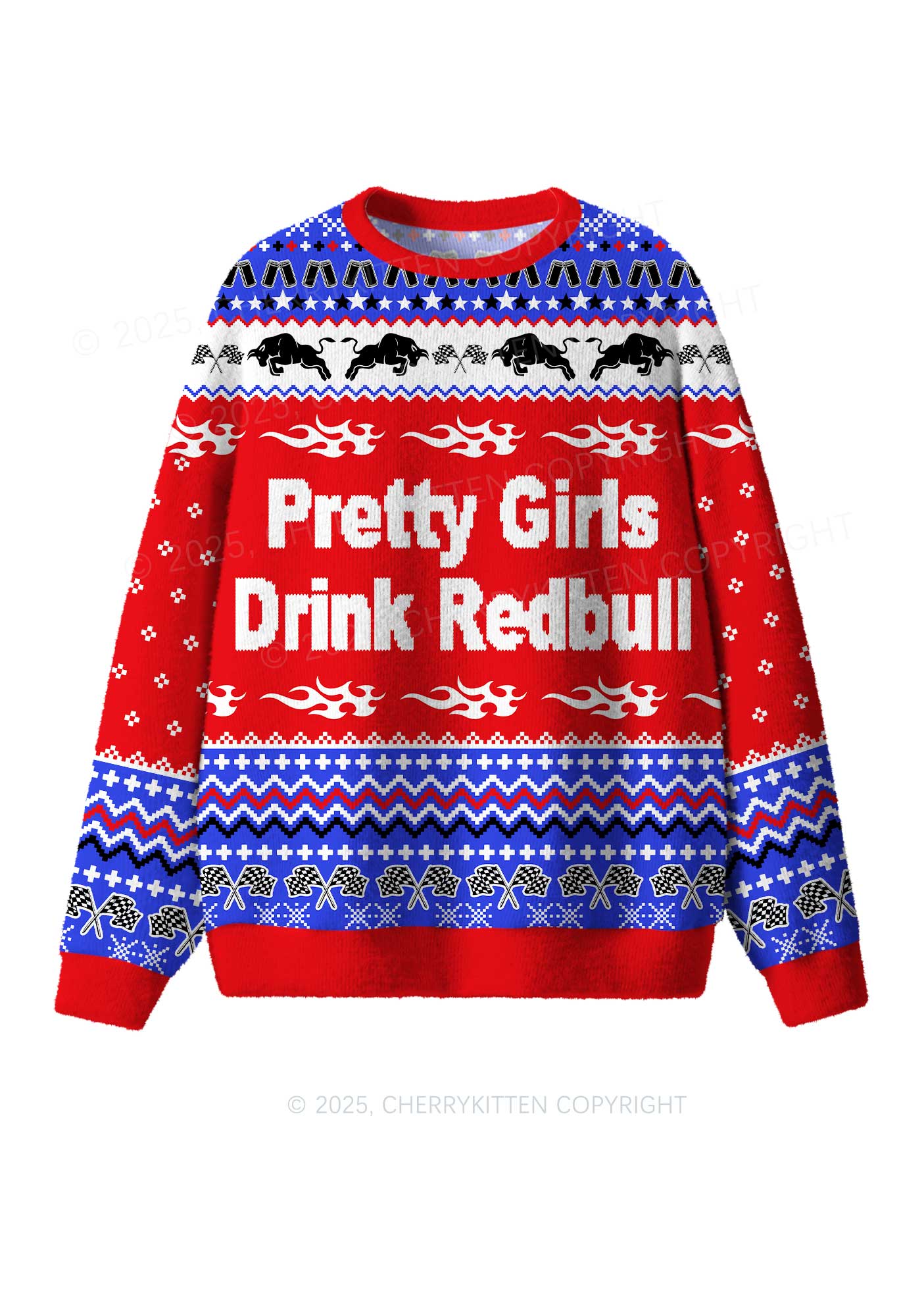 Pretty Girls Drink Redbull Y2K Christmas Knit Sweatshirt Cherrykitten