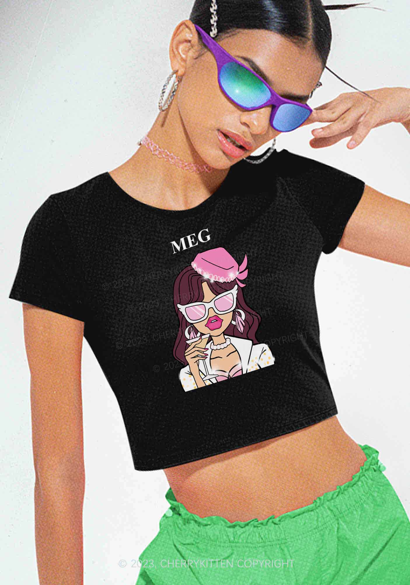 Custom Girly Portrait Y2K Baby Tee Cherrykitten