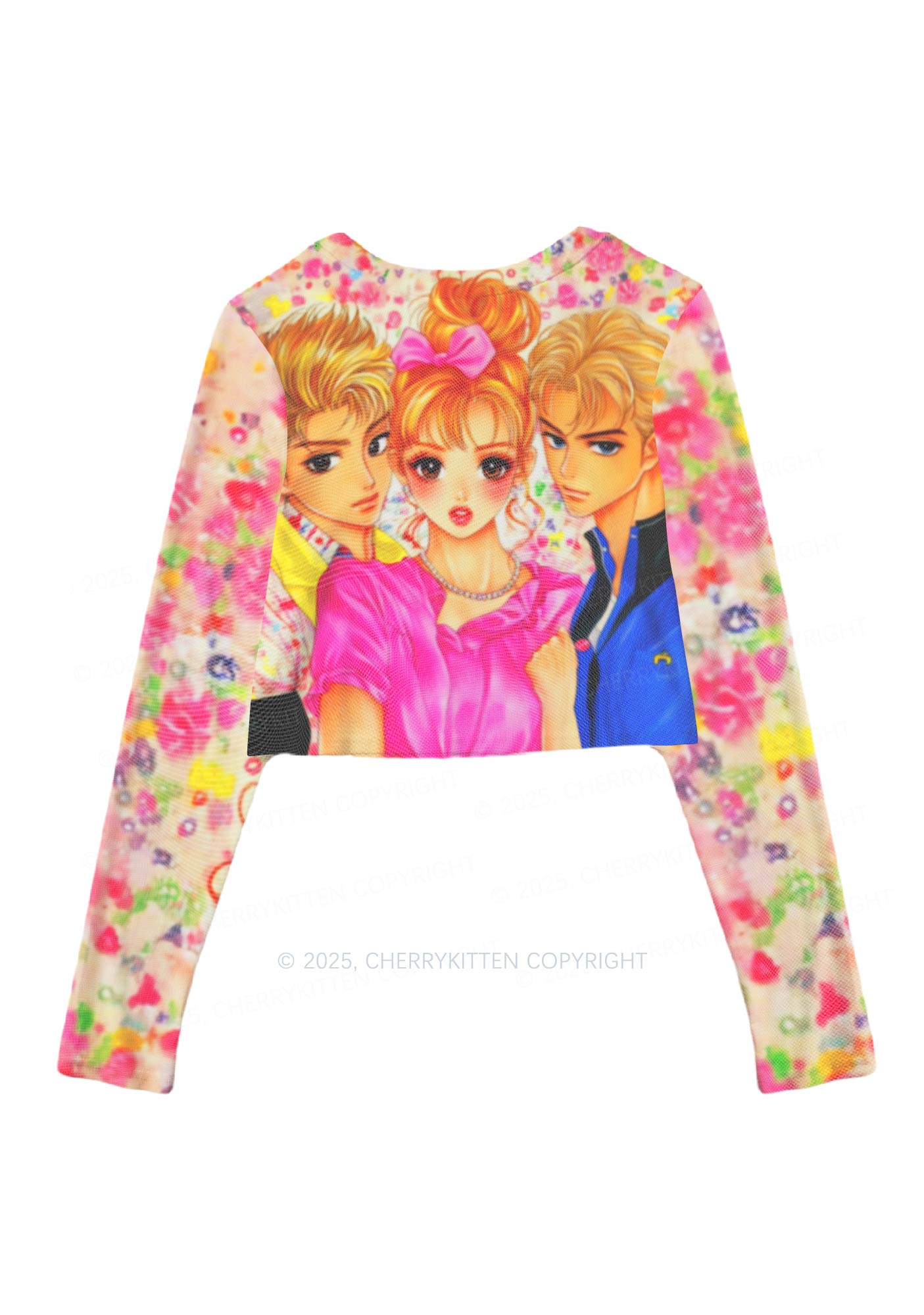 Comic Youth Y2K Mesh Long Sleeve Crop Top Cherrykitten