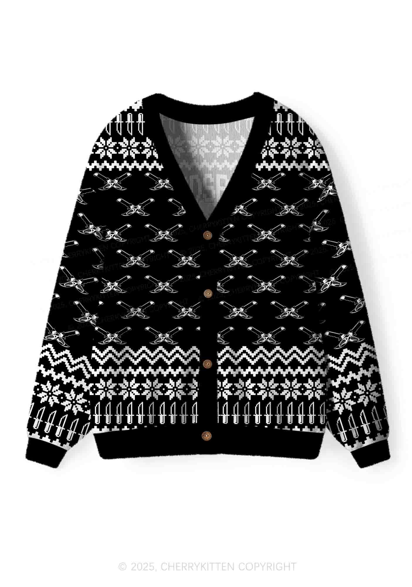 Horror Film Club Halloween Y2K Christmas Cardigan Knit Sweatshirt Cherrykitten