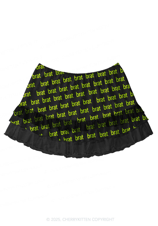 Green Brat Y2K Print Mini Layered Skirt Cherrykitten