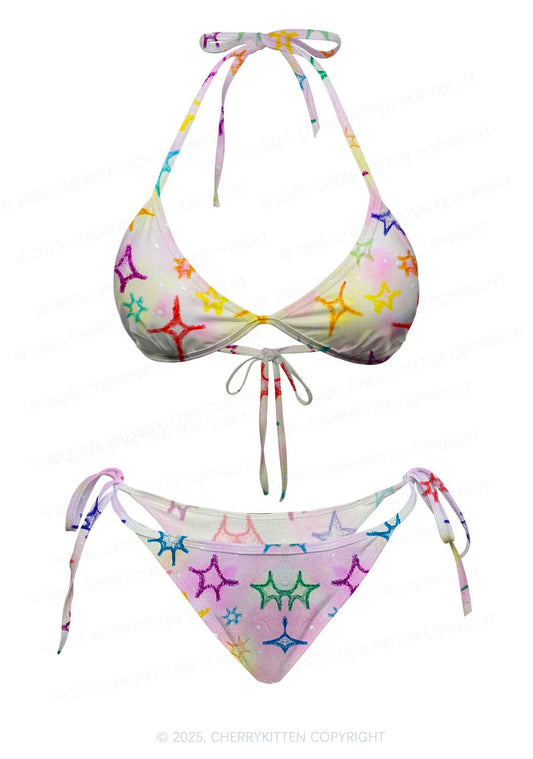Rainbow Starburst Y2K Print Bikini Set Cherrykitten