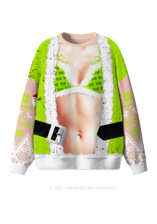 Green Bikini Santa Y2K Christmas Knit Sweatshirt Cherrykitten