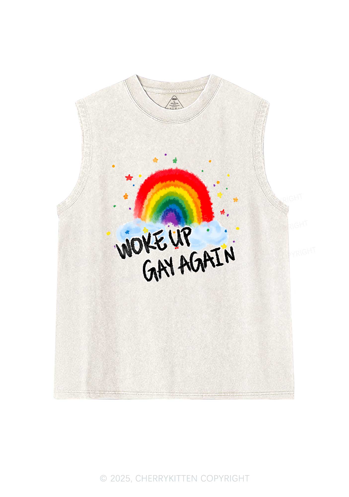 Woke Up Gay Again Y2K Washed Muscle Tank Cherrykitten