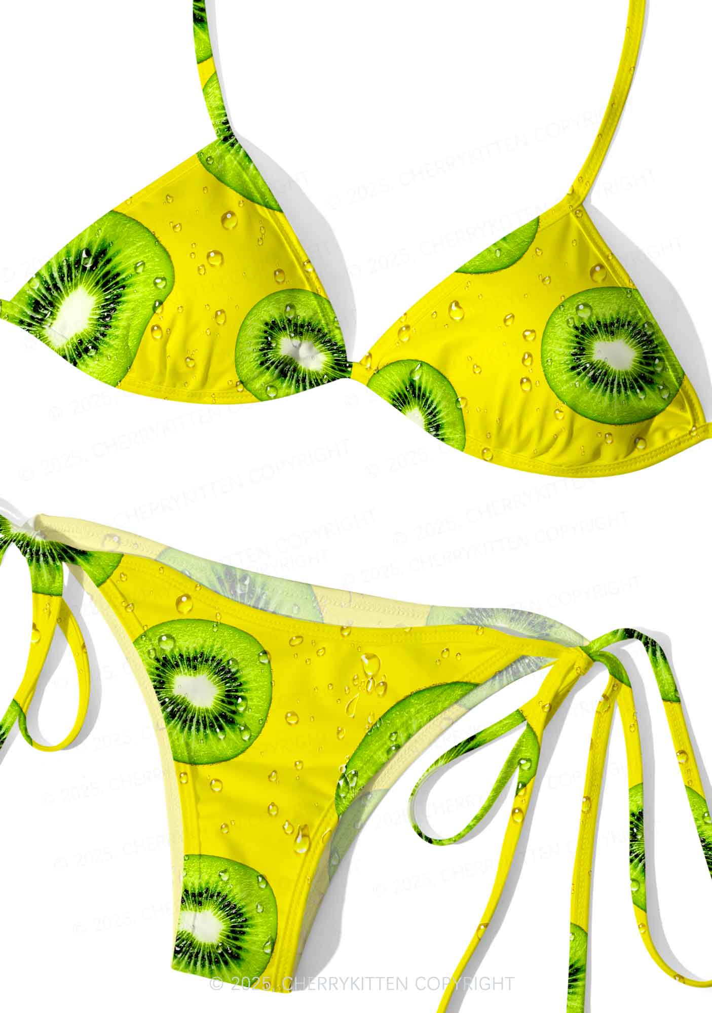 Yellow Kiwi Y2K Print Bikini Set Cherrykitten
