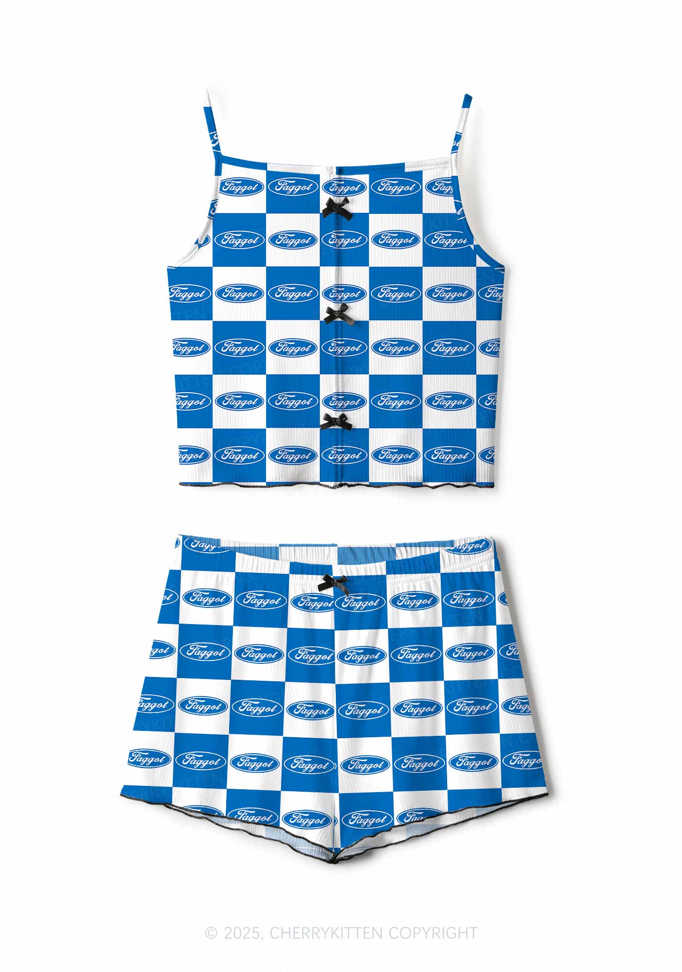 Oval Faggot Pride Y2K Print Cami Shorts Pajama Set Cherrykitten