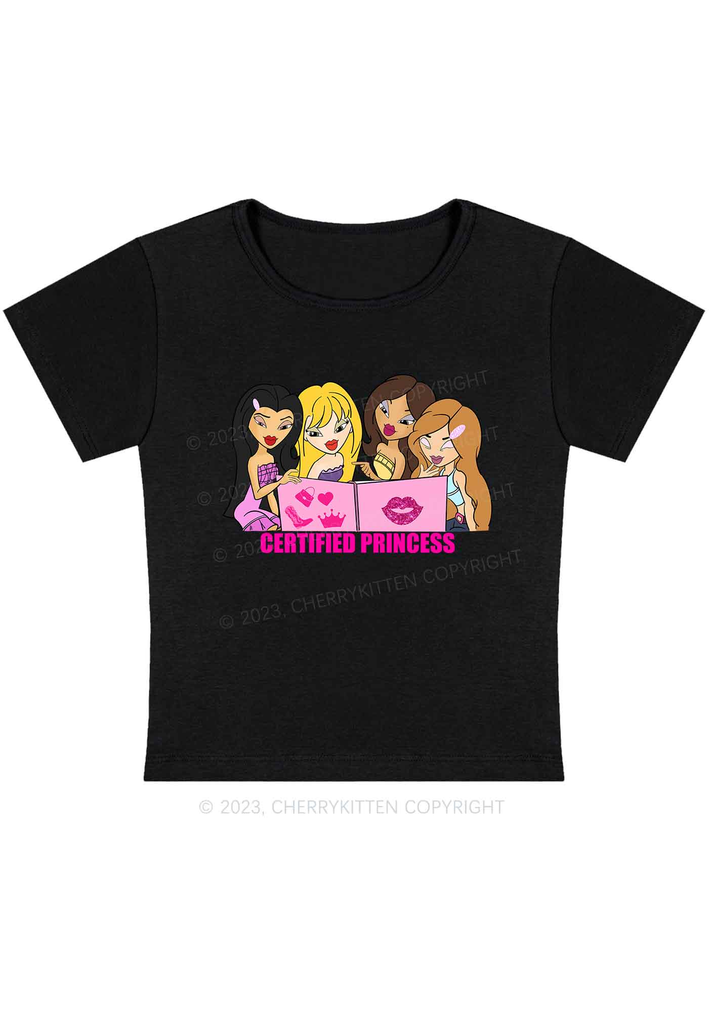 Certified Princess Lip Print Y2K Baby Tee Cherrykitten