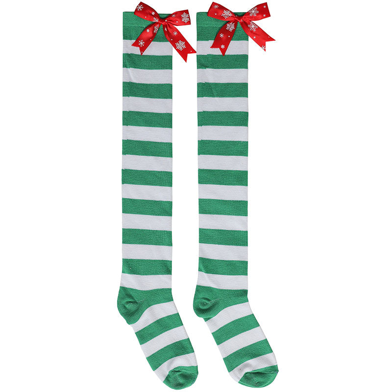 Snowflake Bow Knot Y2K Green White Striped Christmas Stockings