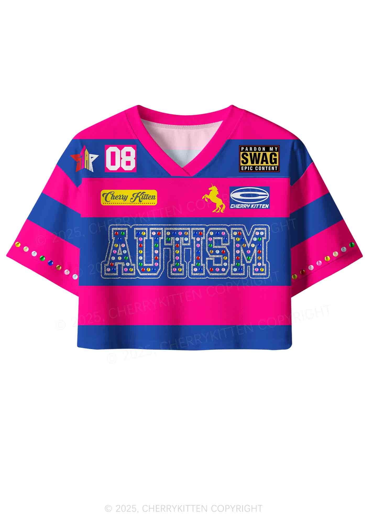 Pink Autism Y2K Crop Sport Jersey Shirts Cherrykitten