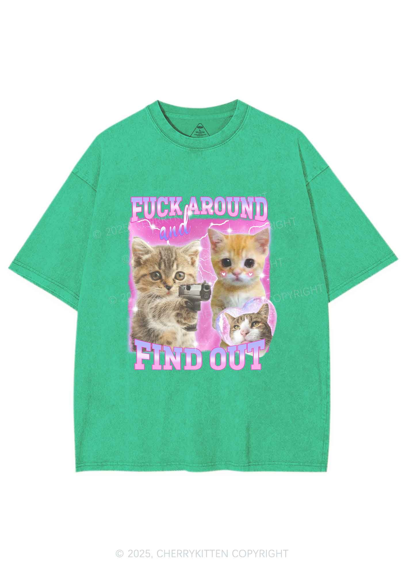 Fxxk Around Cats Y2K Shirts Washed Tee Cherrykitten