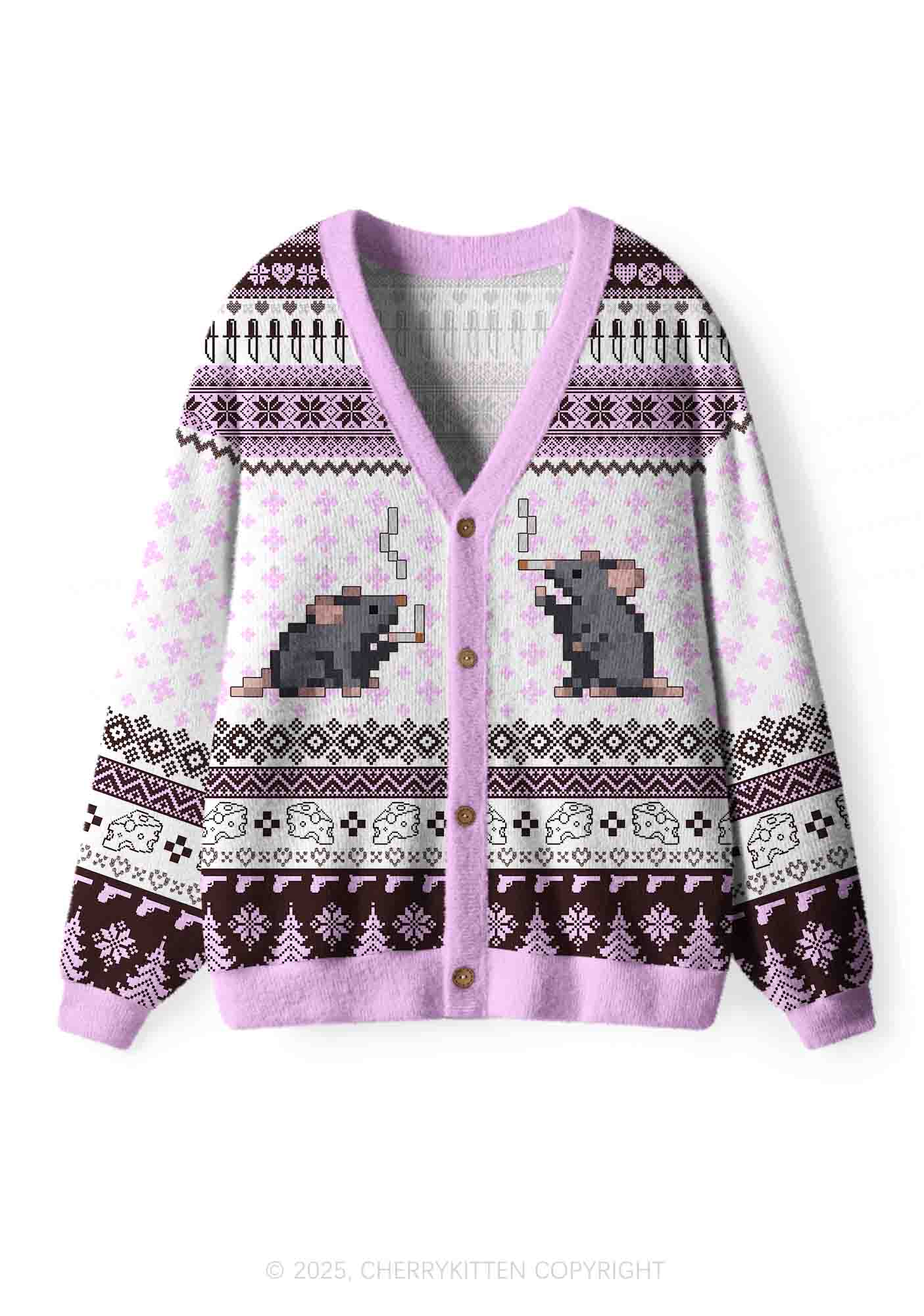 Smoking Rats Y2K Christmas Cardigan Knit Sweatshirt Cherrykitten