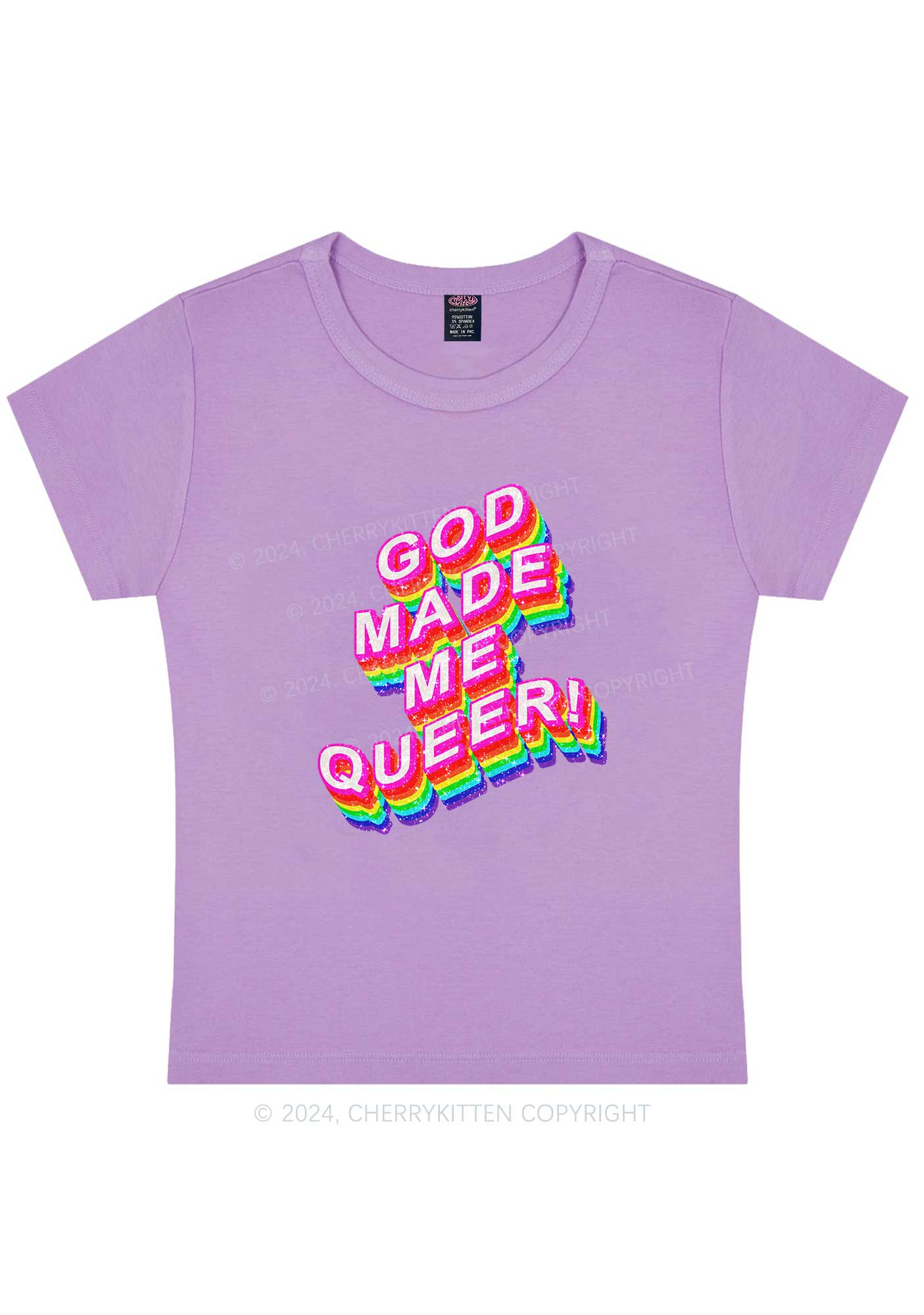 Curvy God Made Me Queer Y2K Baby Tee Cherrykitten