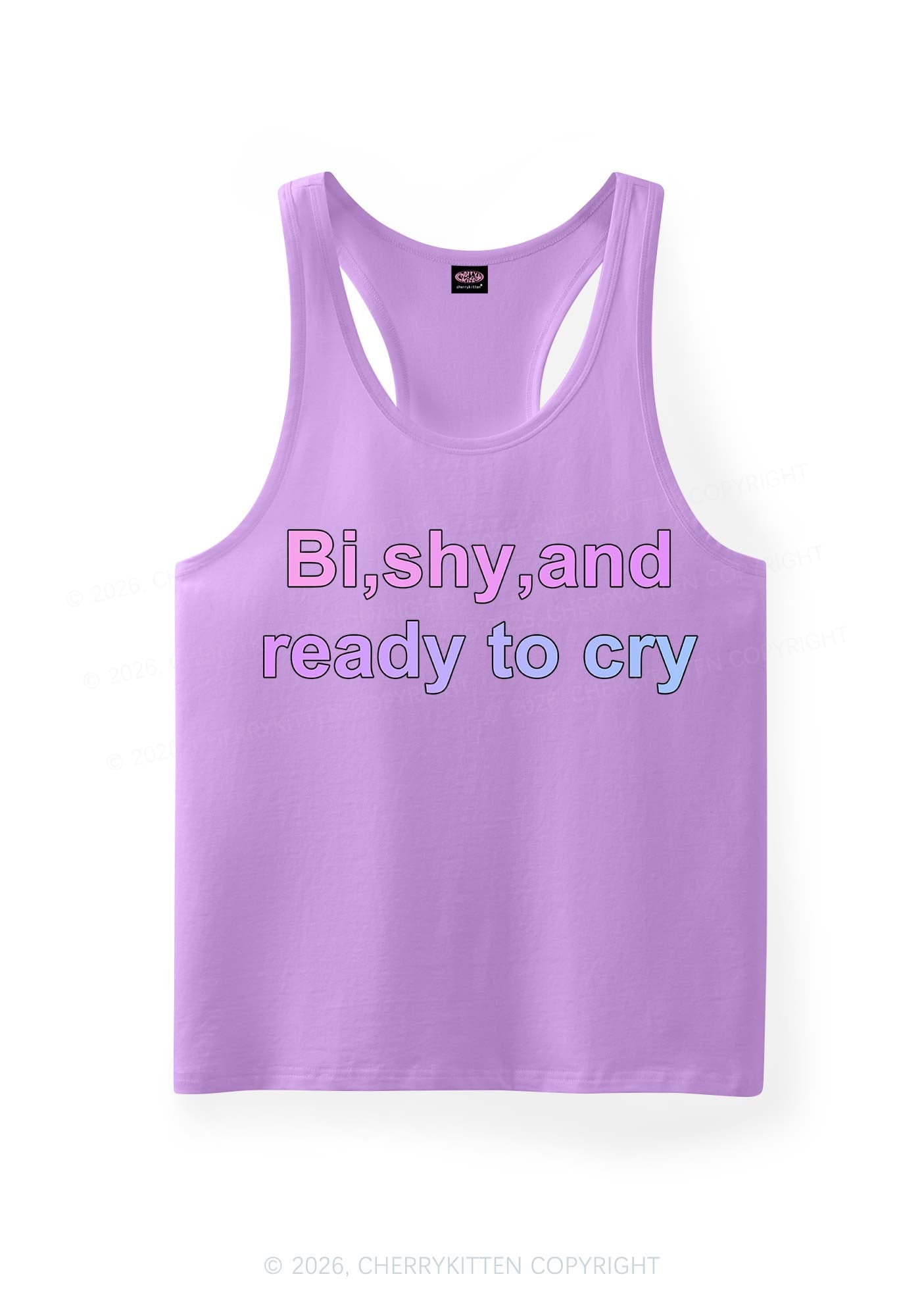 Bi Shy And Ready To Cry Pride Y2K Men Racerback Tank Top Cherrykitten