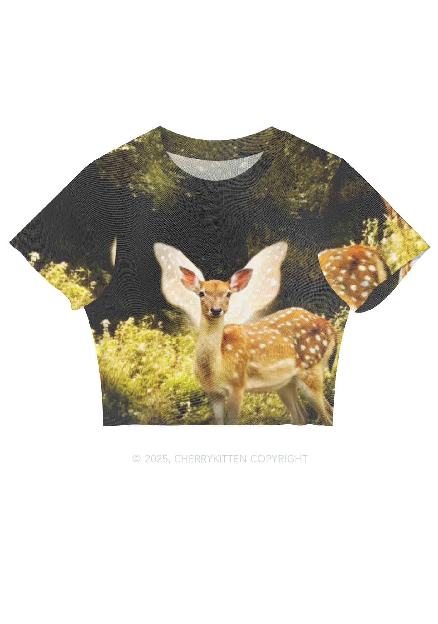 Forest Deer Y2K Mesh Crop Top Cherrykitten