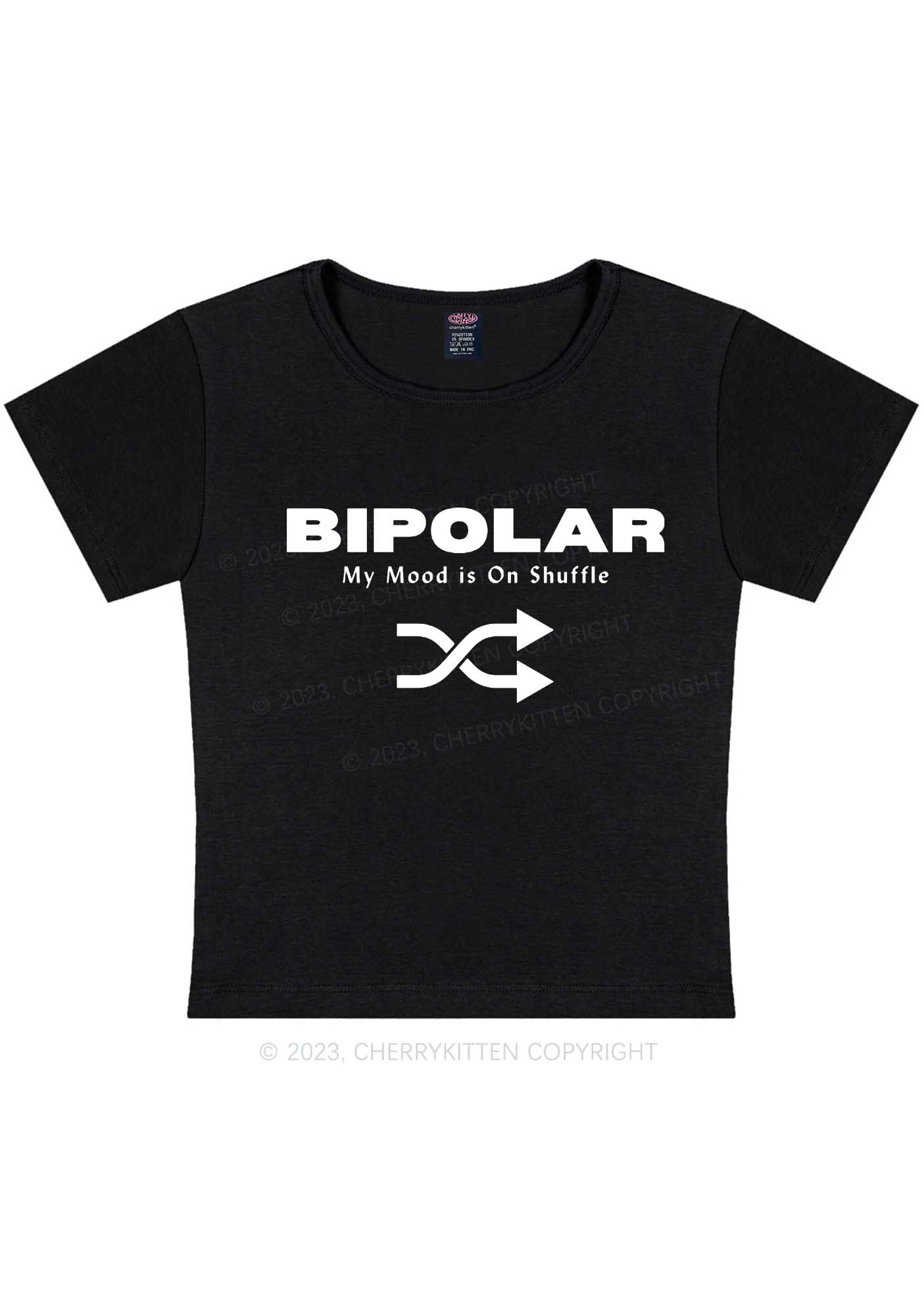Curvy Bipolar My Mood Is On Shuffle Y2K Baby Tee Cherrykitten