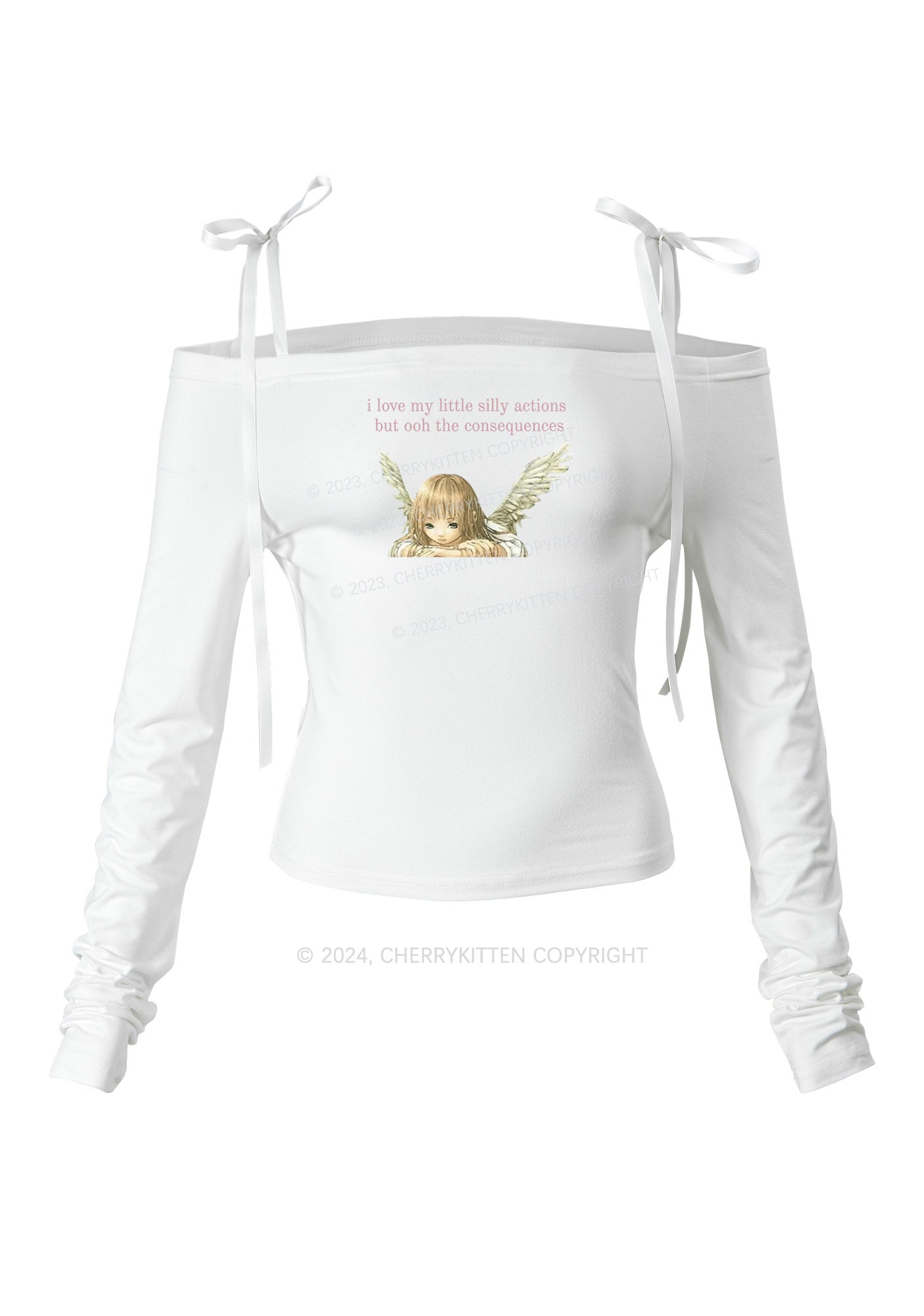 My Little Silly Actions Y2K Lace Up Off Shoulder Long Sleeve Cherrykitten