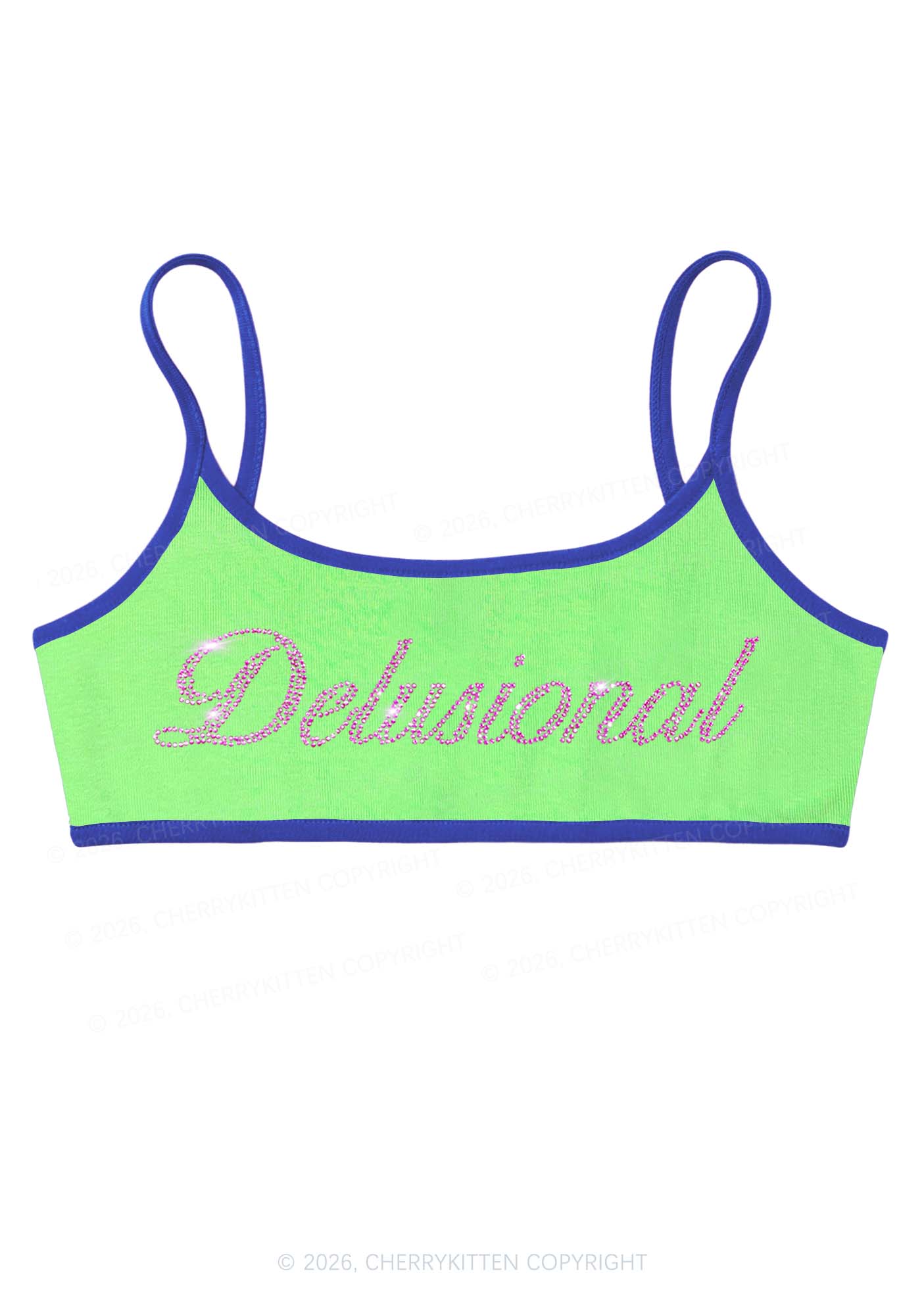 Rhinestone Delusional Y2K Super Crop Cami Cherrykitten