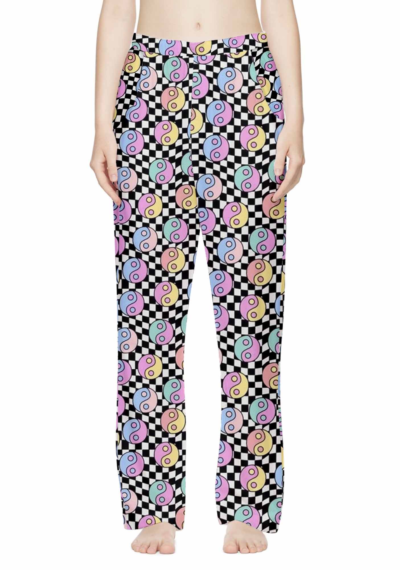 Ying Yang Checkerboard Print Casual Pants