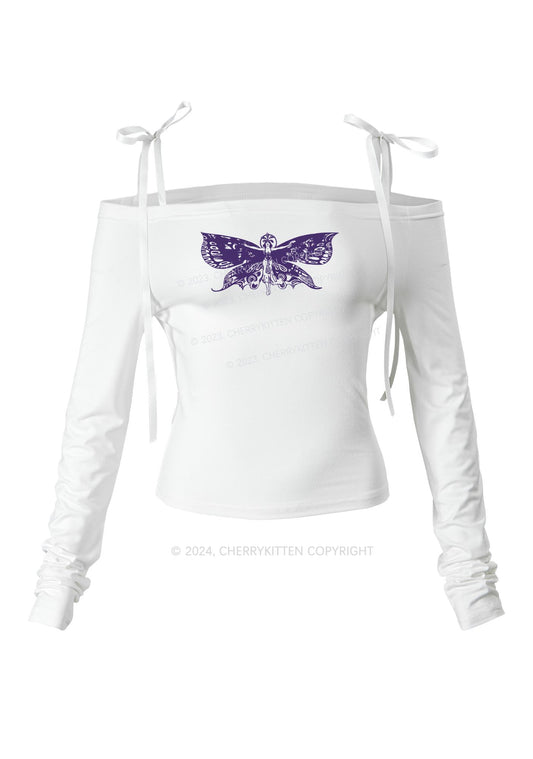 Butterfly Fairy Y2K Lace Up Off Shoulder Long Sleeve Cherrykitten