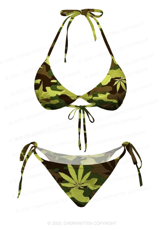 Camouflage Leaf Y2K Print Bikini Set Cherrykitten