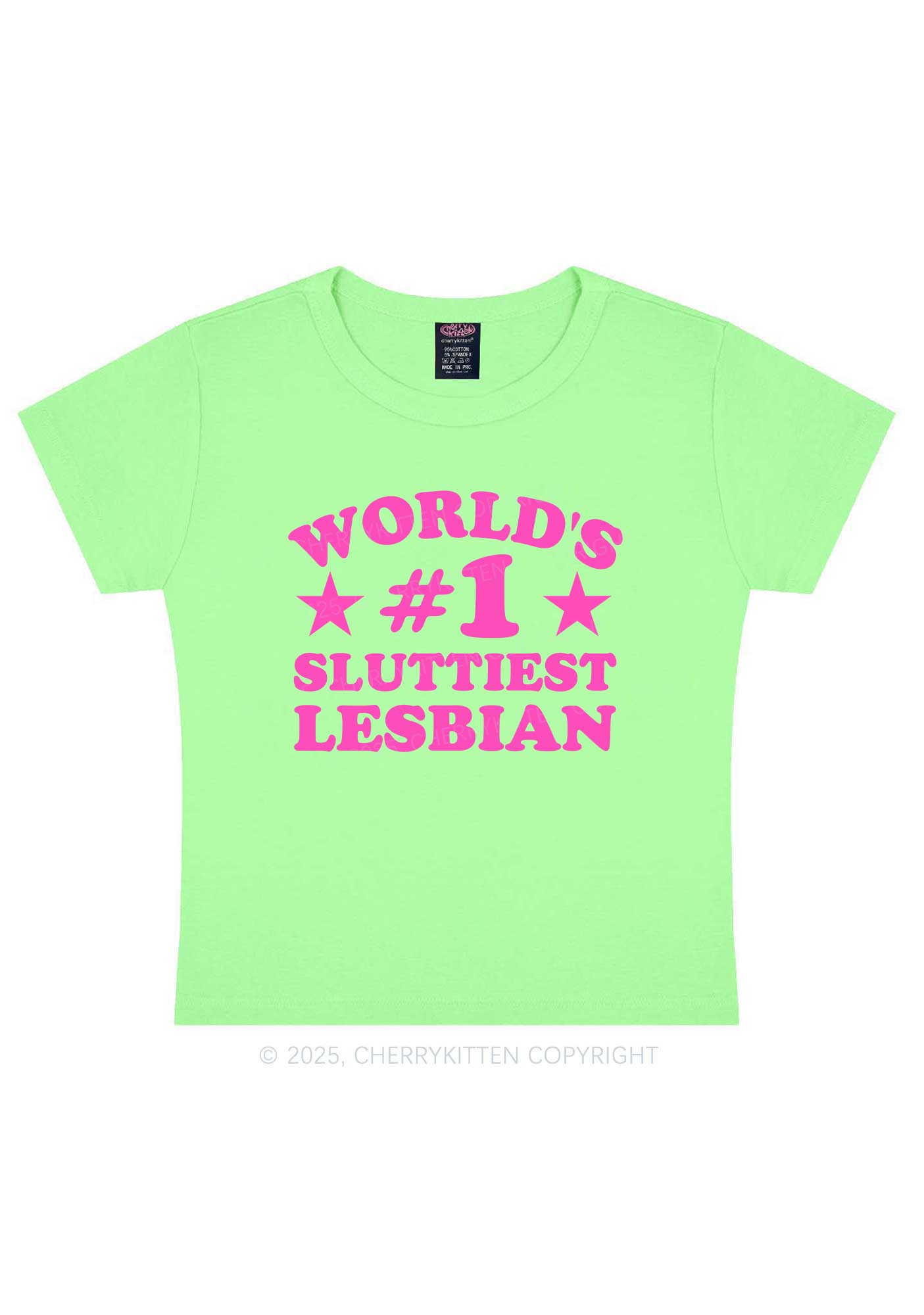 Worlds First Slxttiest Lesbian Pride Y2K Baby Tee Cherrykitten