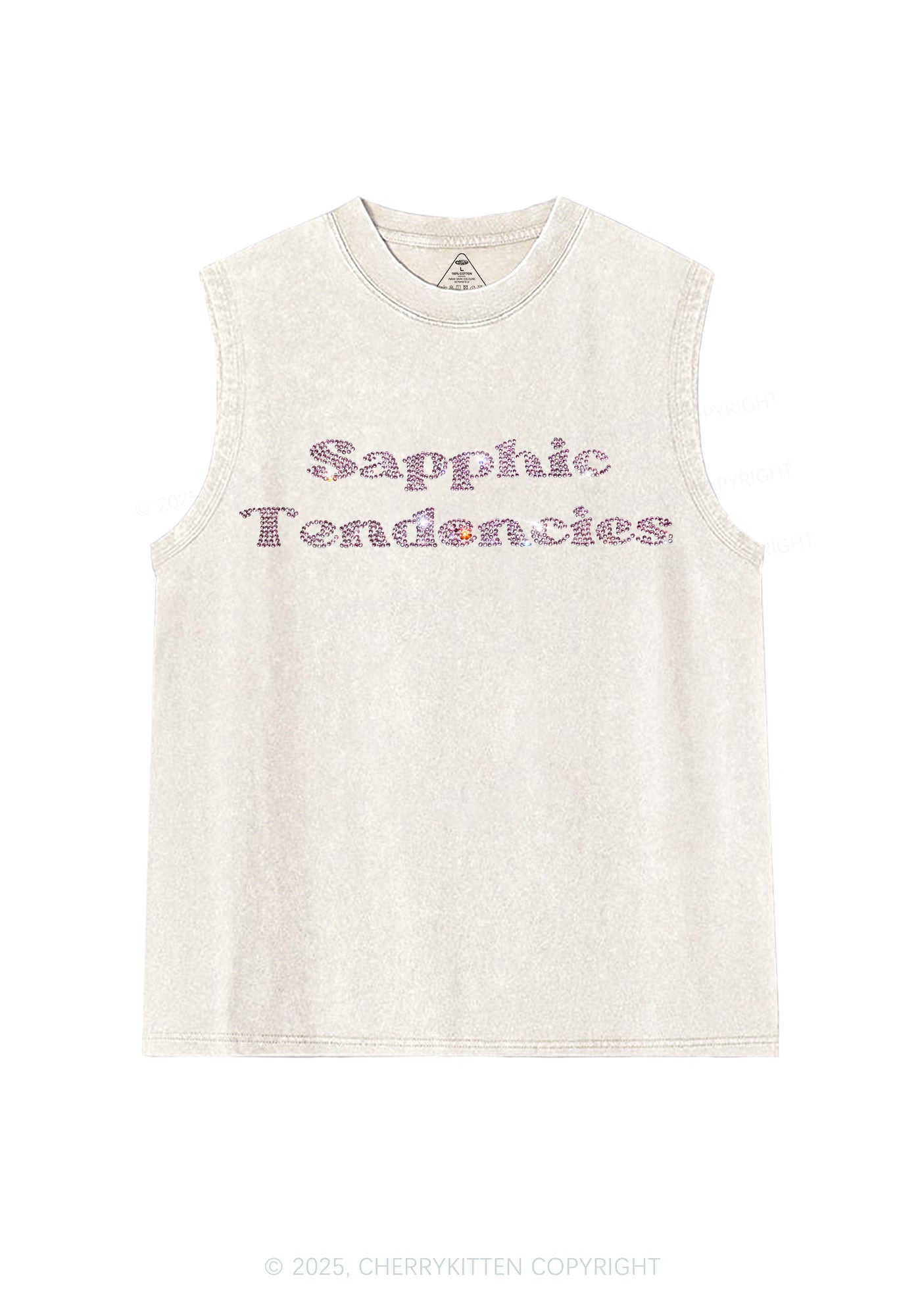 Rhinestone Sapphic Tendencies Pride Y2K Washed Muscle Tank Cherrykitten