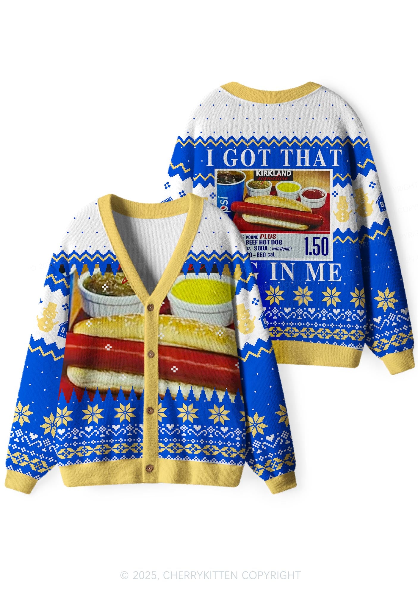 I Got That Hot Dog In Me Y2K Christmas Cardigan Knit Sweatshirt Cherrykitten