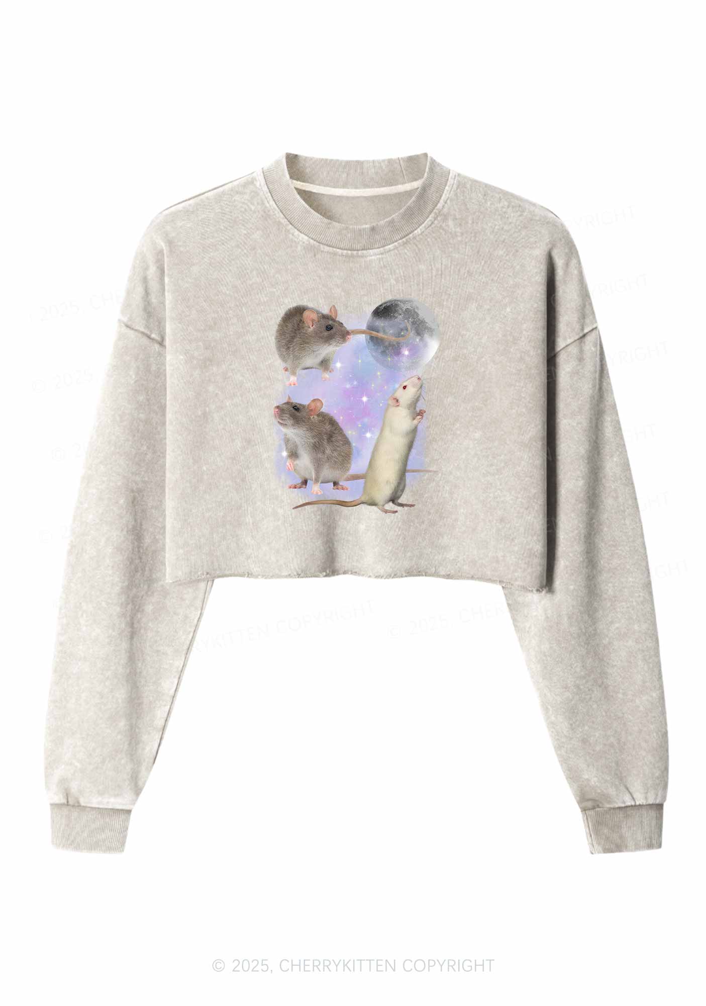 Three Rats Moon Y2K Crop Washed Sweatshirts Cherrykitten
