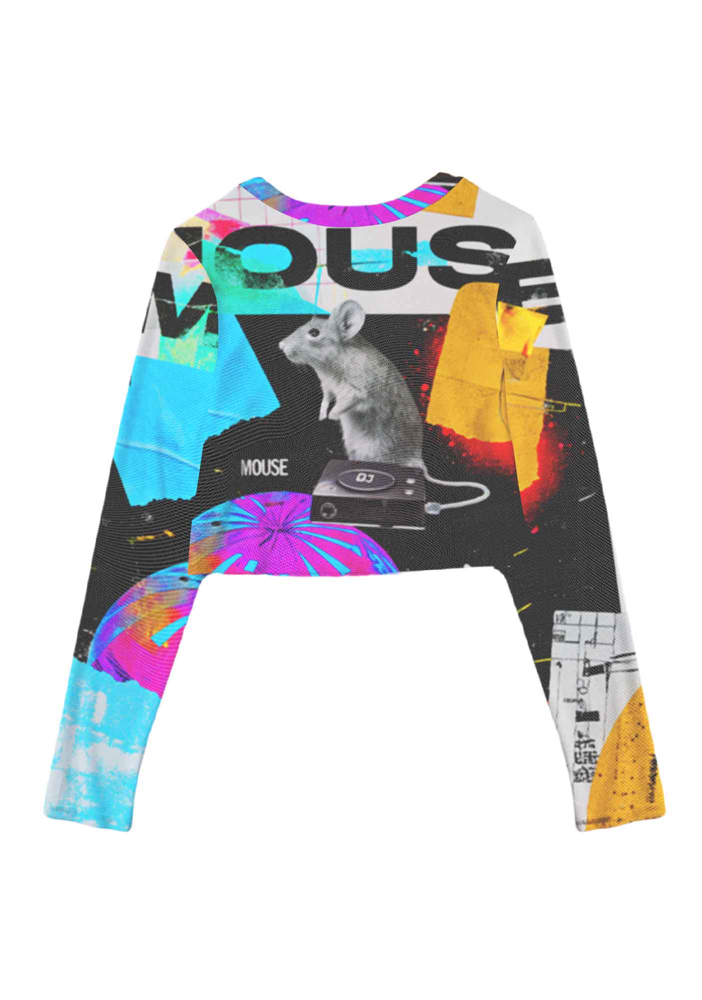 Neon DJ Mouse Y2K Mesh Long Sleeve Crop Top Cherrykitten