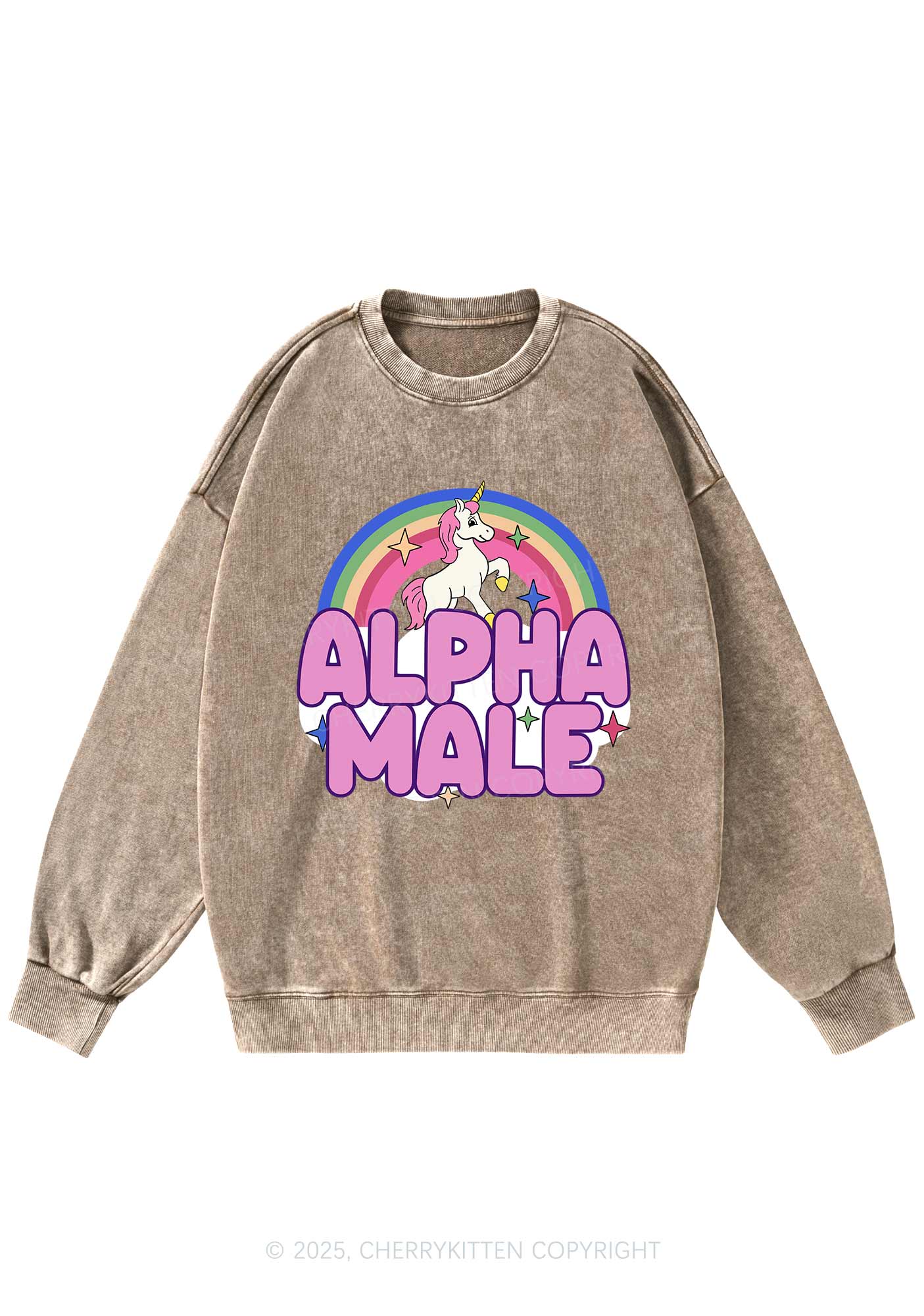 Rainbow Unicorn Alpha Male Y2K Washed Sweatshirts Cherrykitten