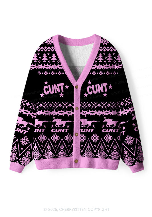 Pink Cxxt Stars Y2K Christmas Cardigan Knit Sweatshirt Cherrykitten