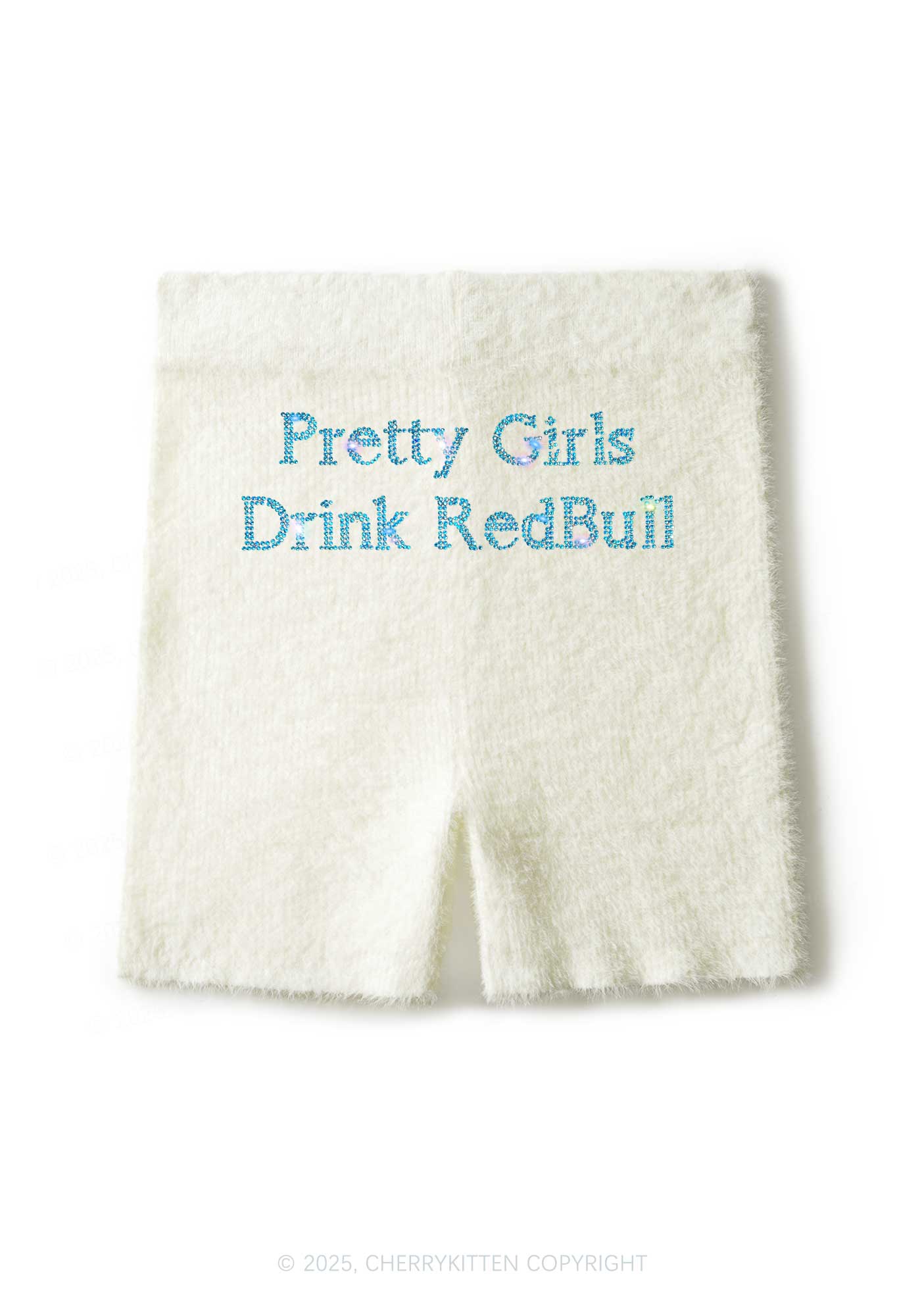 Rhinestone Pretty Girls Drink Redbull Y2K Fluffy Shorts Cherrykitten