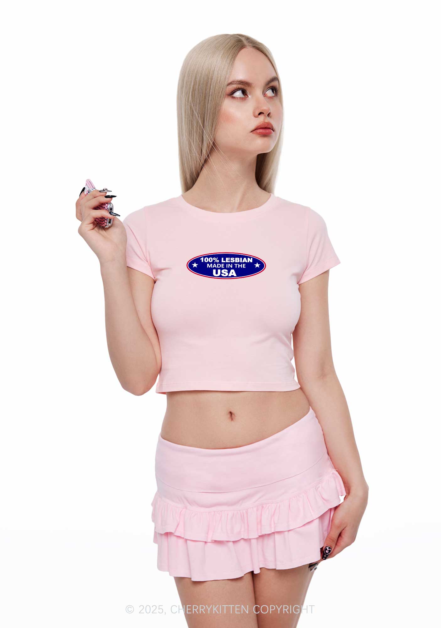 Lesbian Made In USA Y2K Baby Tee Cherrykitten
