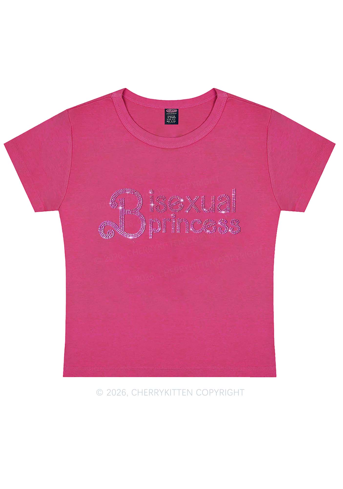 Rhinestone Bisexual Princess Pride Y2K Baby Tee Cherrykitten