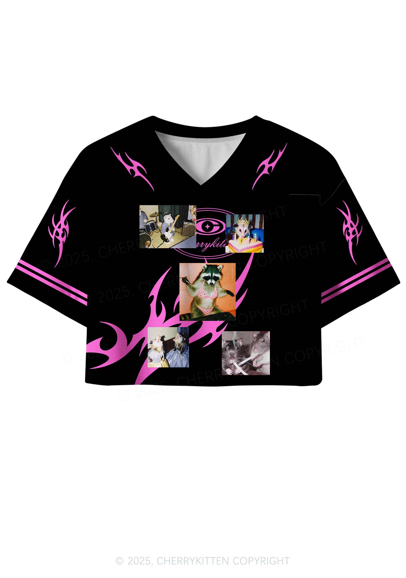 Custom Hot Pink Flame Y2K Crop Sport Jersey Shirts Cherrykitten