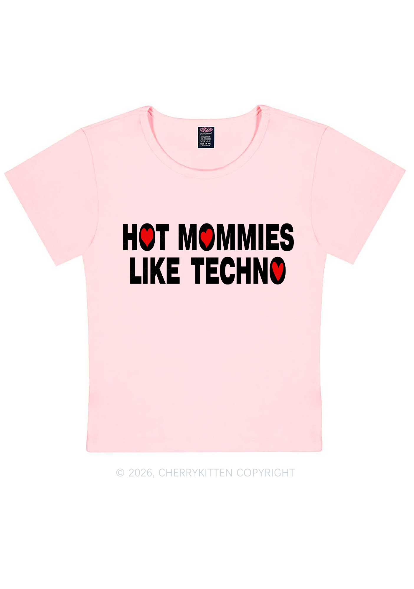 Hot Mommies Like Techno Y2K Baby Tee Cherrykitten