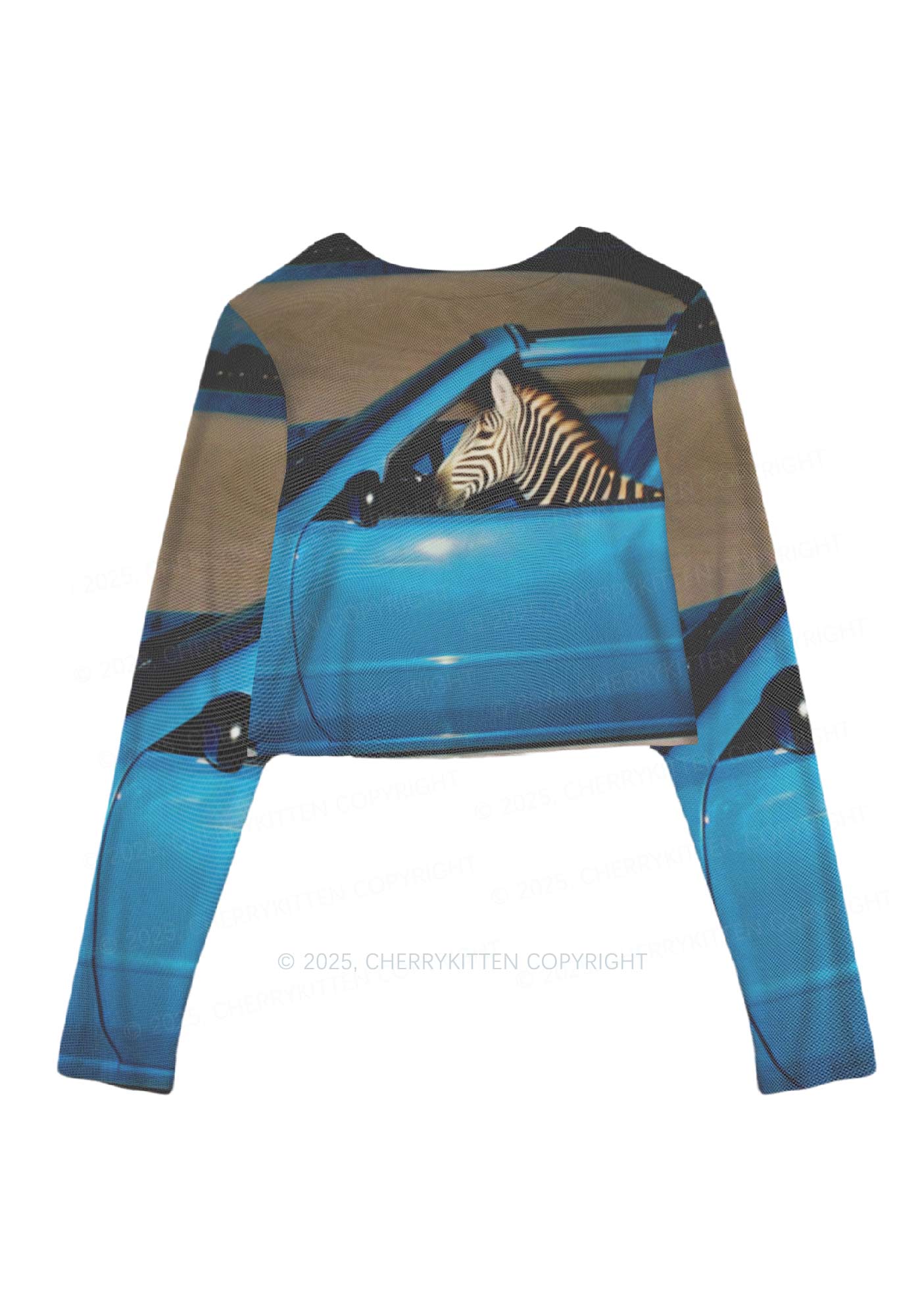 Zebra Driver Y2K Mesh Long Sleeve Crop Top Cherrykitten