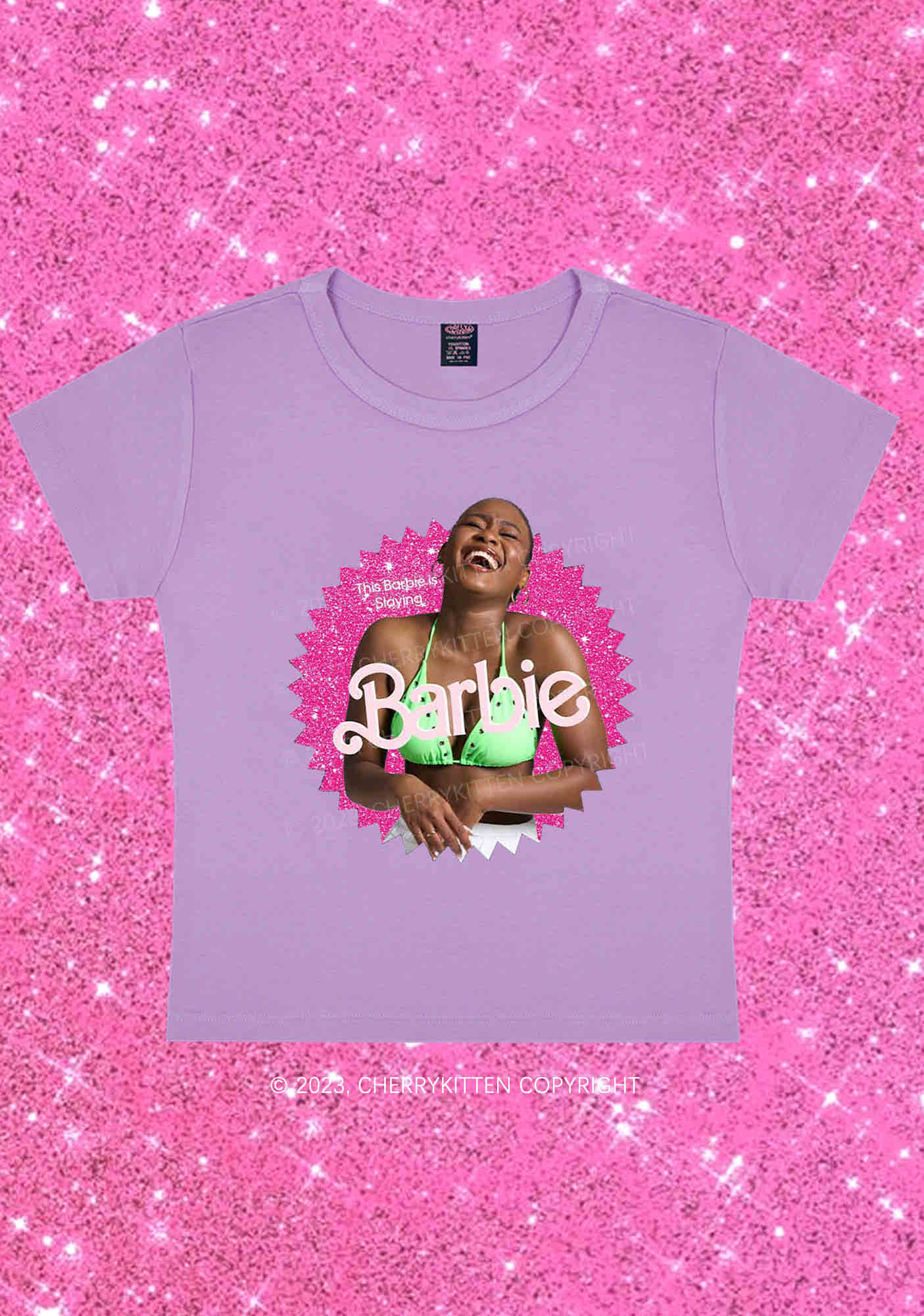 Custom Photo&Text Y2K Baby Tee Cherrykitten