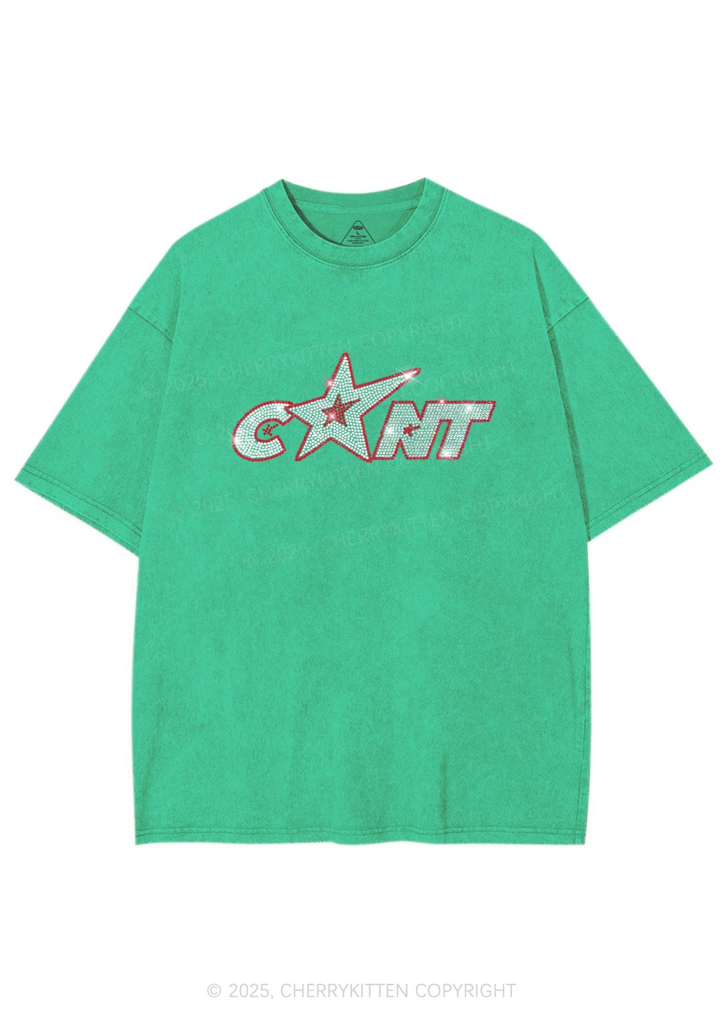 Rhinestone Star Cxxt Y2K Shirts Washed Tee Cherrykitten