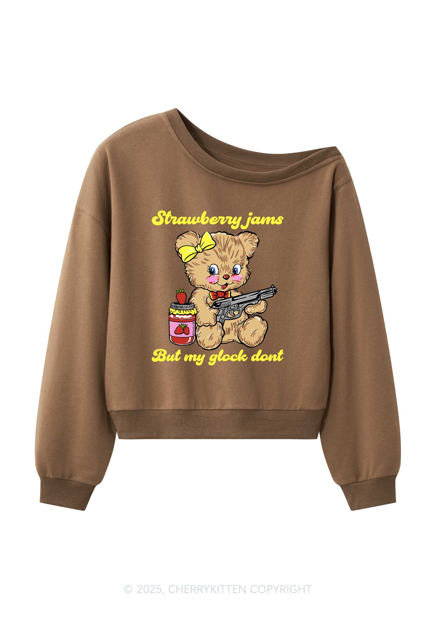 Strawberry Jams Bear Y2K Off Shoulder Sweatshirts Cherrykitten
