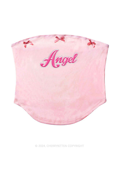 Angel Y2K Pink Bow Tie Tube Top Cherrykitten