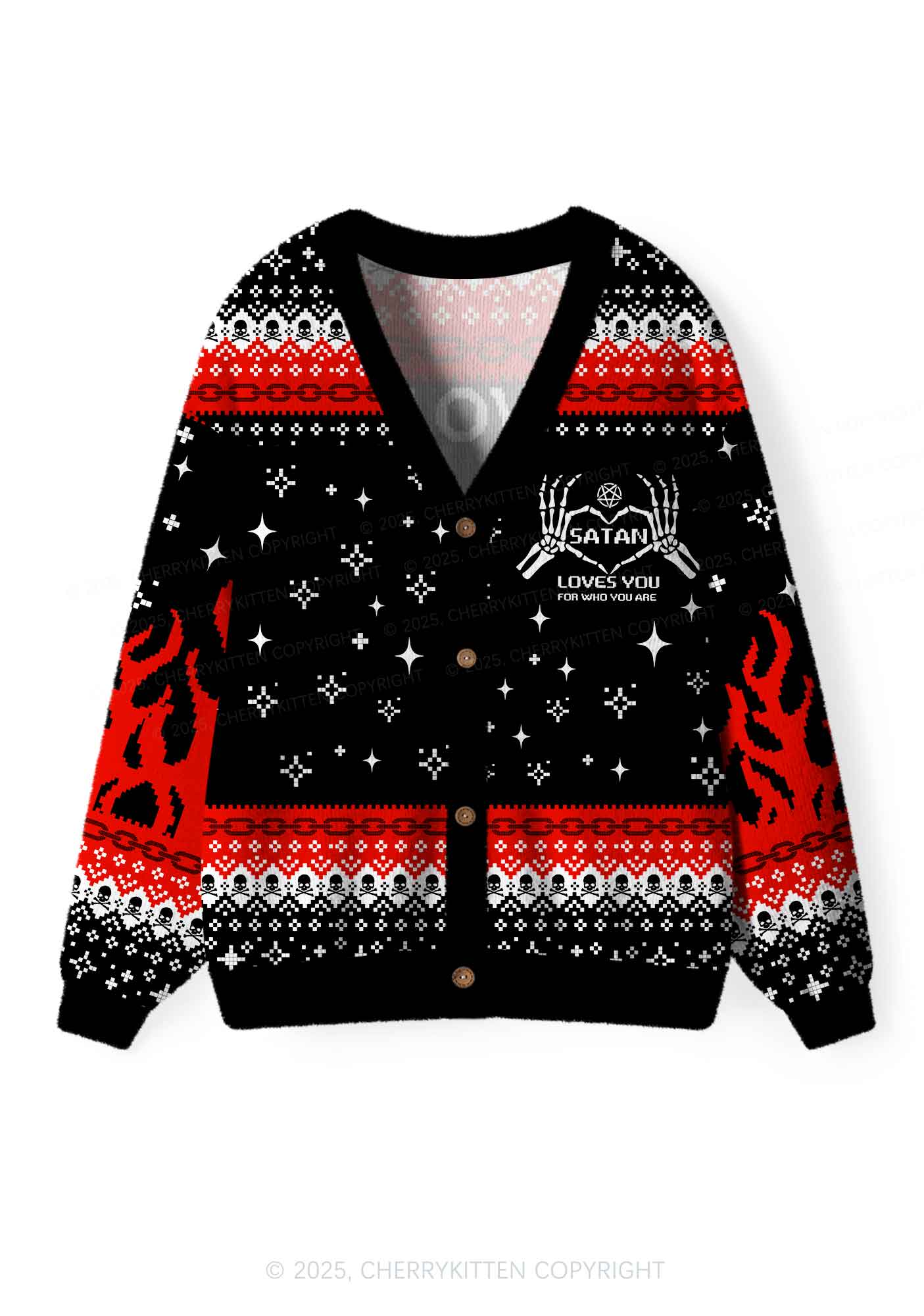 Halloween Satan Loves You Heart Y2K Christmas Cardigan Knit Sweatshirt Cherrykitten