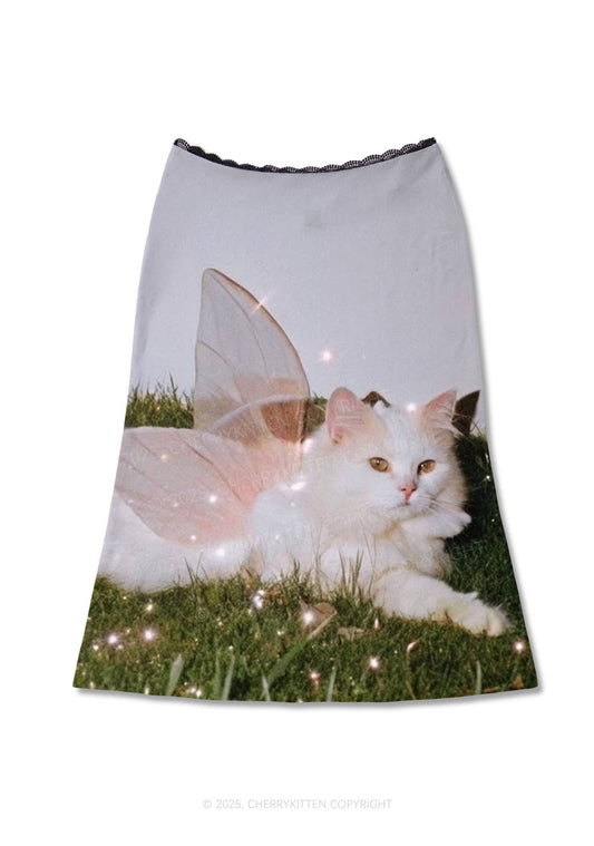Fairy Cat Y2K Print Midi Skirt Cherrykitten