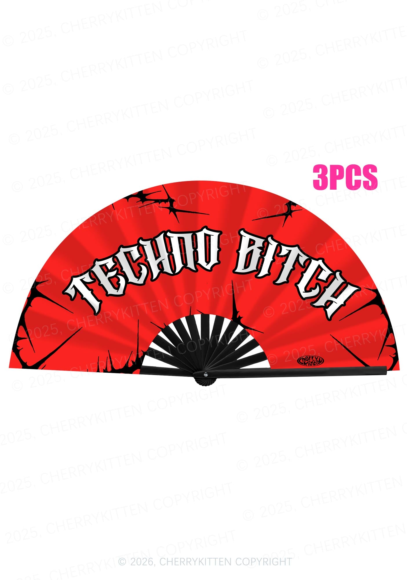 Techno Bxxch Y2K Rave Hand Fan Cherrykitten